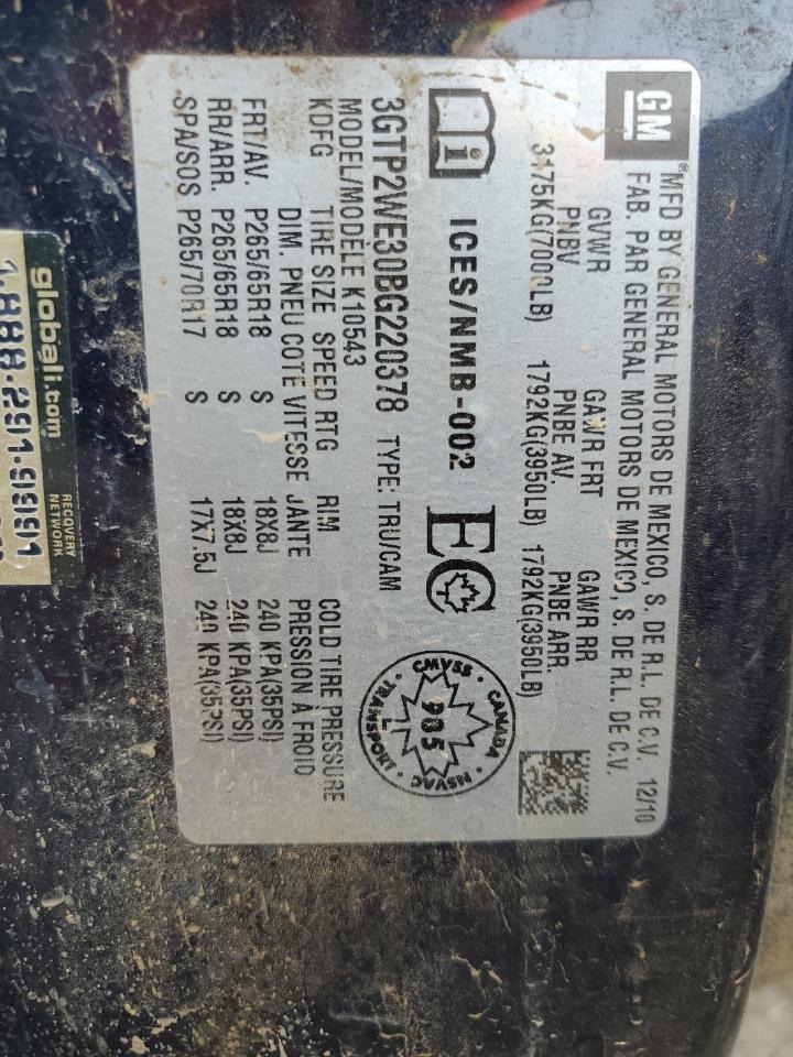 2011 GMC Sierra K1500 Slt VIN: 3GTP2WE30BG220378 Lot: 70982415