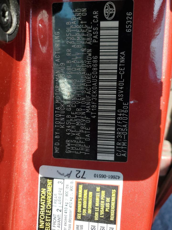 2010 Toyota Camry Base VIN: 4T1BF3EK0AU508686 Lot: 84436035