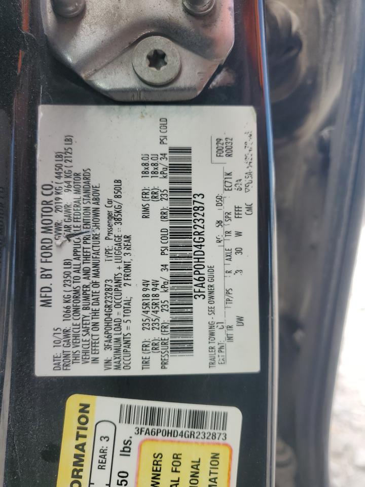 2016 Ford Fusion Se VIN: 3FA6P0HD4GR232873 Lot: 72055005