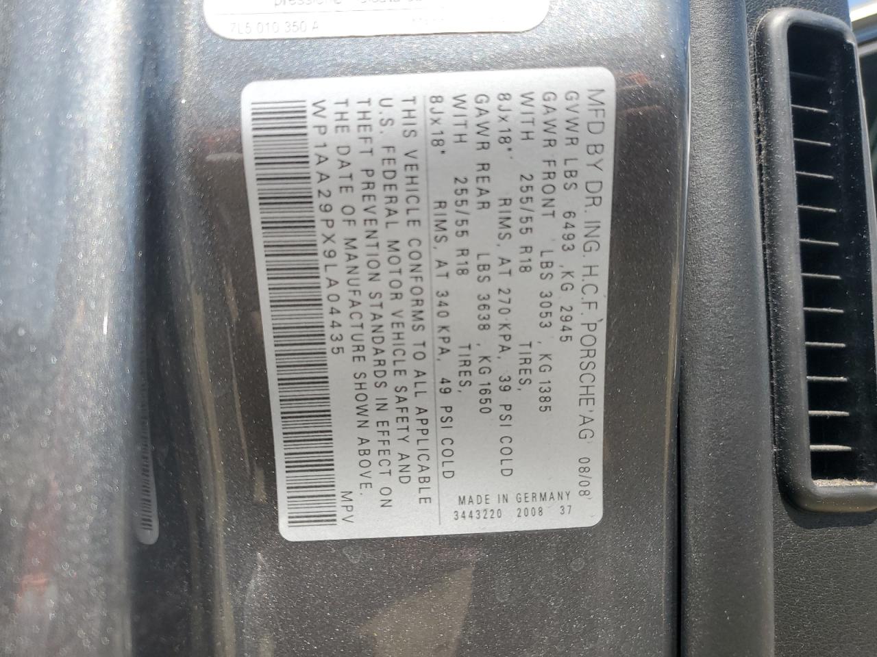 2009 Porsche Cayenne VIN: WP1AA29PX9LA04435 Lot: 80394115