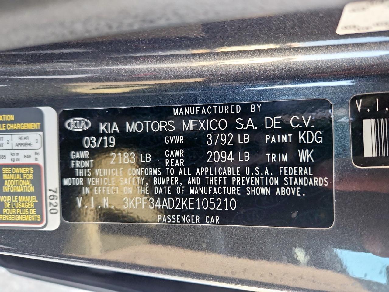 2019 Kia Forte Gt Line VIN: 3KPF34AD2KE105210 Lot: 81441025