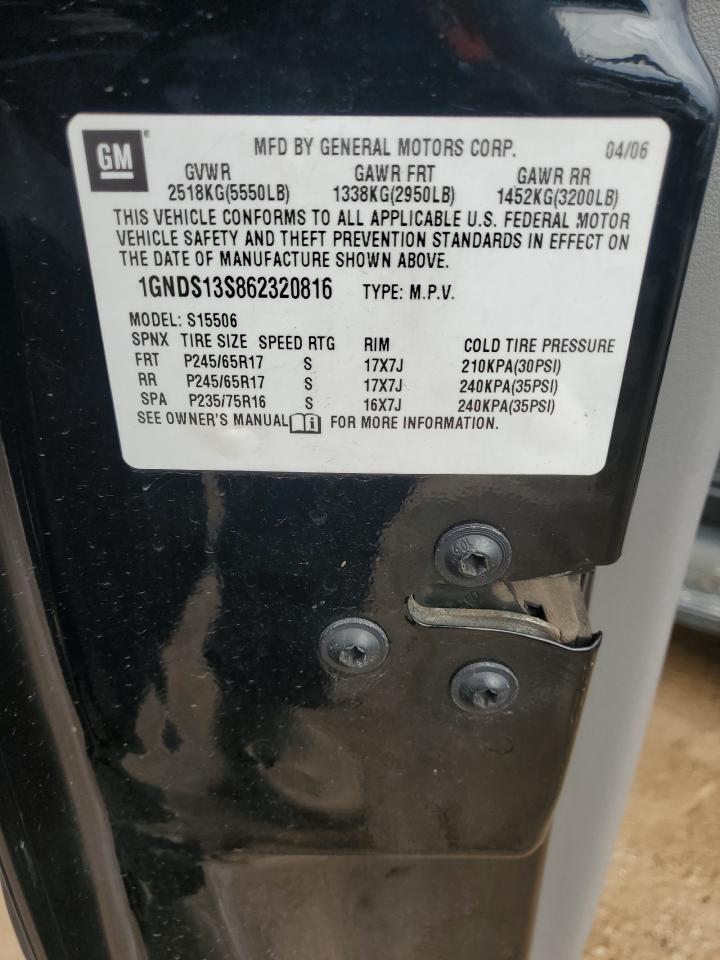 2006 Chevrolet Trailblazer Ls VIN: 1GNDS13S862320816 Lot: 81818825