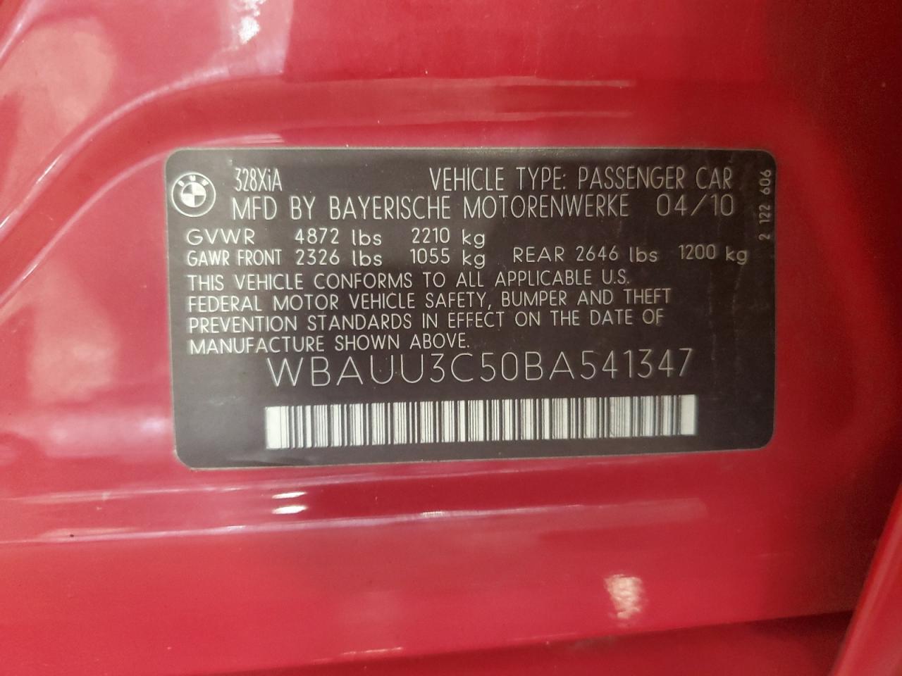 2011 BMW 328 Xi VIN: WBAUU3C50BA541347 Lot: 82156965
