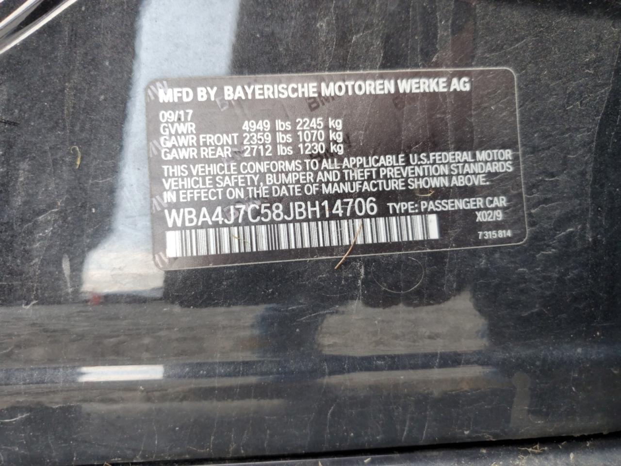 2018 BMW 440Xi Gran Coupe VIN: WBA4J7C58JBH14706 Lot: 80605195