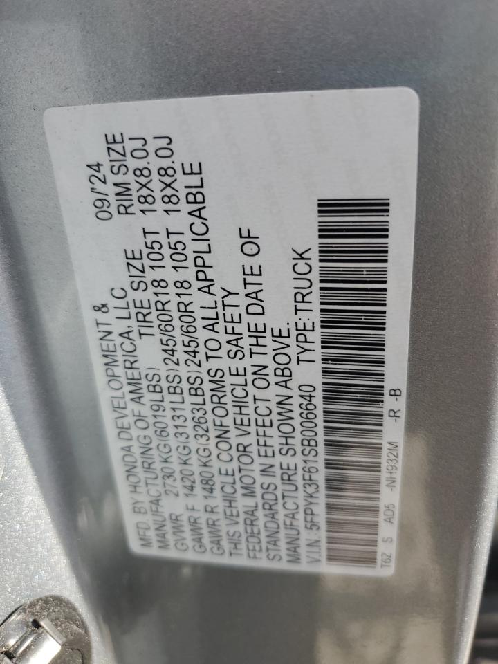 2025 Honda Ridgeline Trail Sport VIN: 5FPYK3F61SB006640 Lot: 72090145