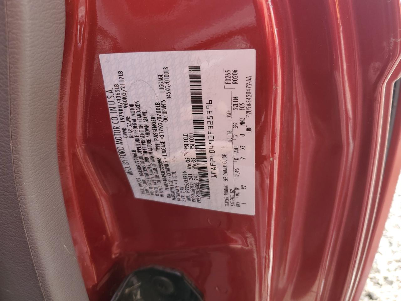 2003 Ford Mustang VIN: 1FAFP40493F325396 Lot: 84555065