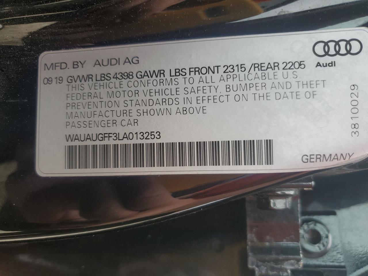 2020 Audi A3 Premium VIN: WAUAUGFF3LA013253 Lot: 84753515