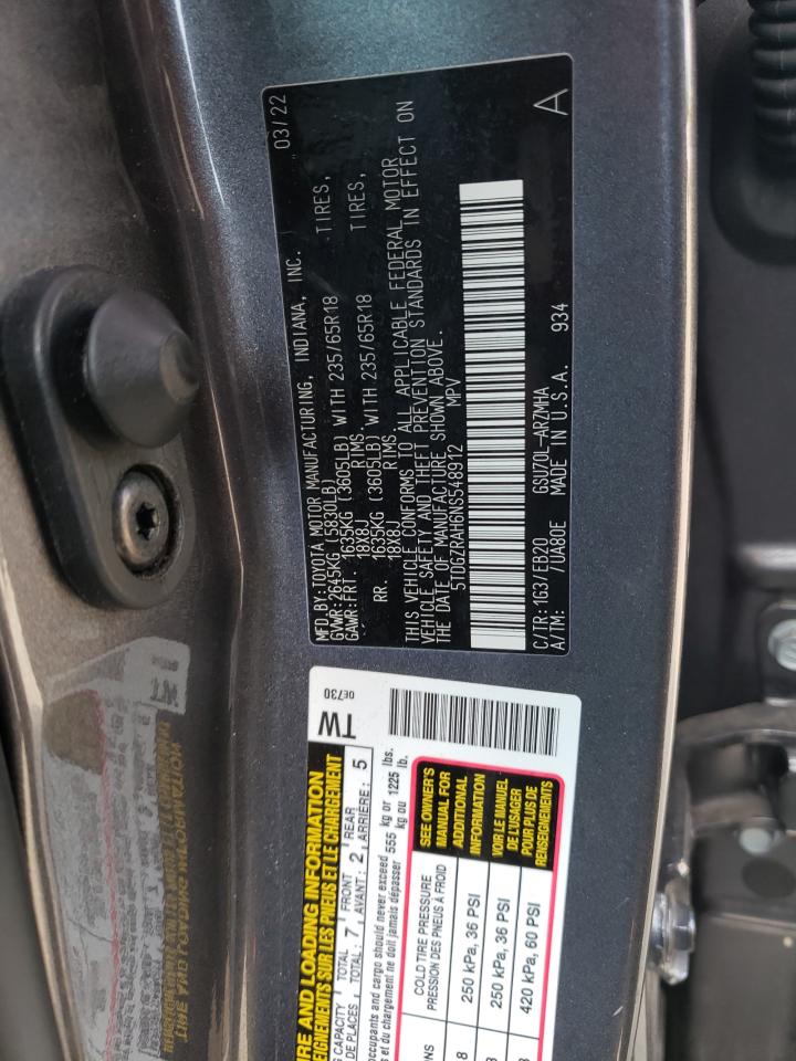 2022 Toyota Highlander Xle VIN: 5TDGZRAH6NS548912 Lot: 71890965