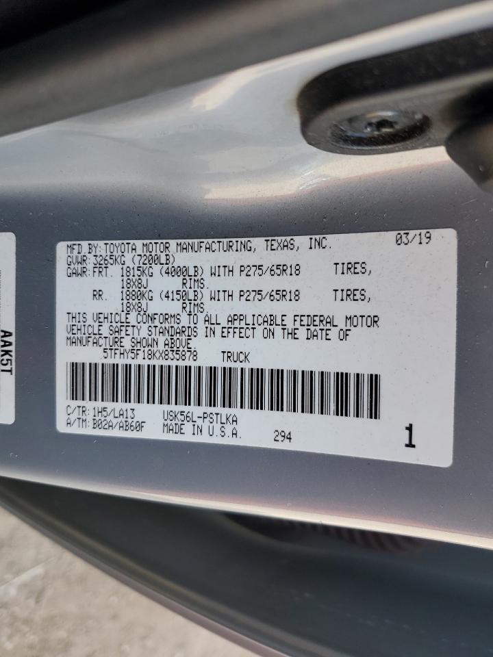 2019 Toyota Tundra Crewmax Limited VIN: 5TFHY5F18KX835878 Lot: 84580925