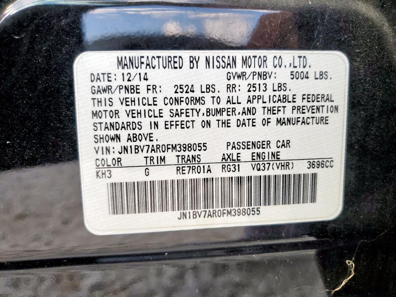 2015 Infiniti Q50 Base VIN: JN1BV7AR0FM398055 Lot: 80648175