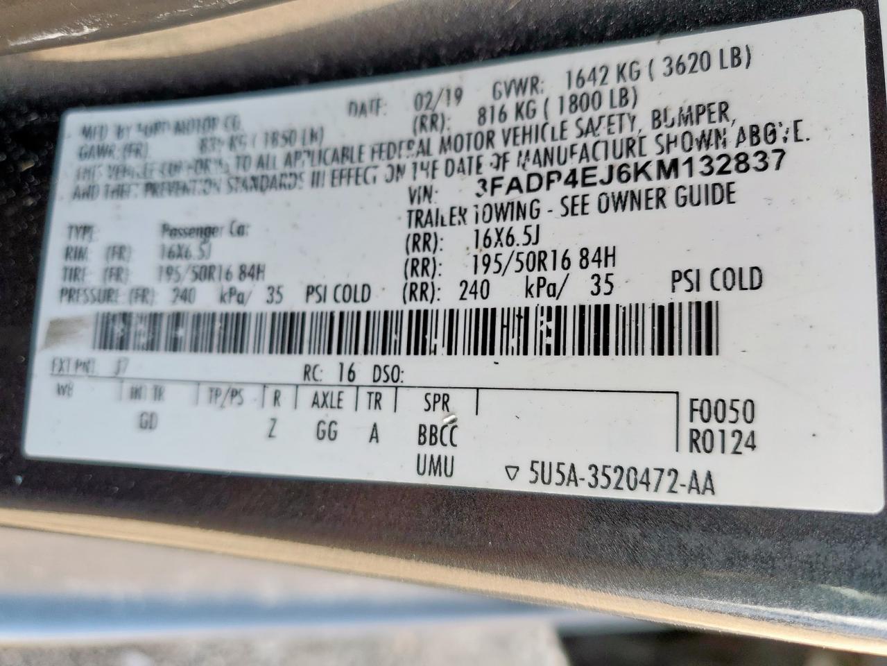 2019 Ford Fiesta Se VIN: 3FADP4EJ6KM132837 Lot: 93041655