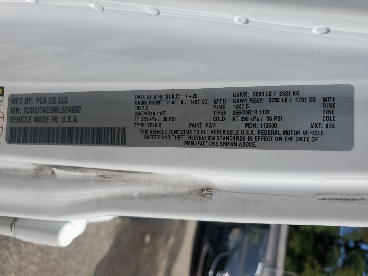 2021 Jeep Gladiator Sport VIN: 1C6HJTAG9ML524692 Lot: 85754695