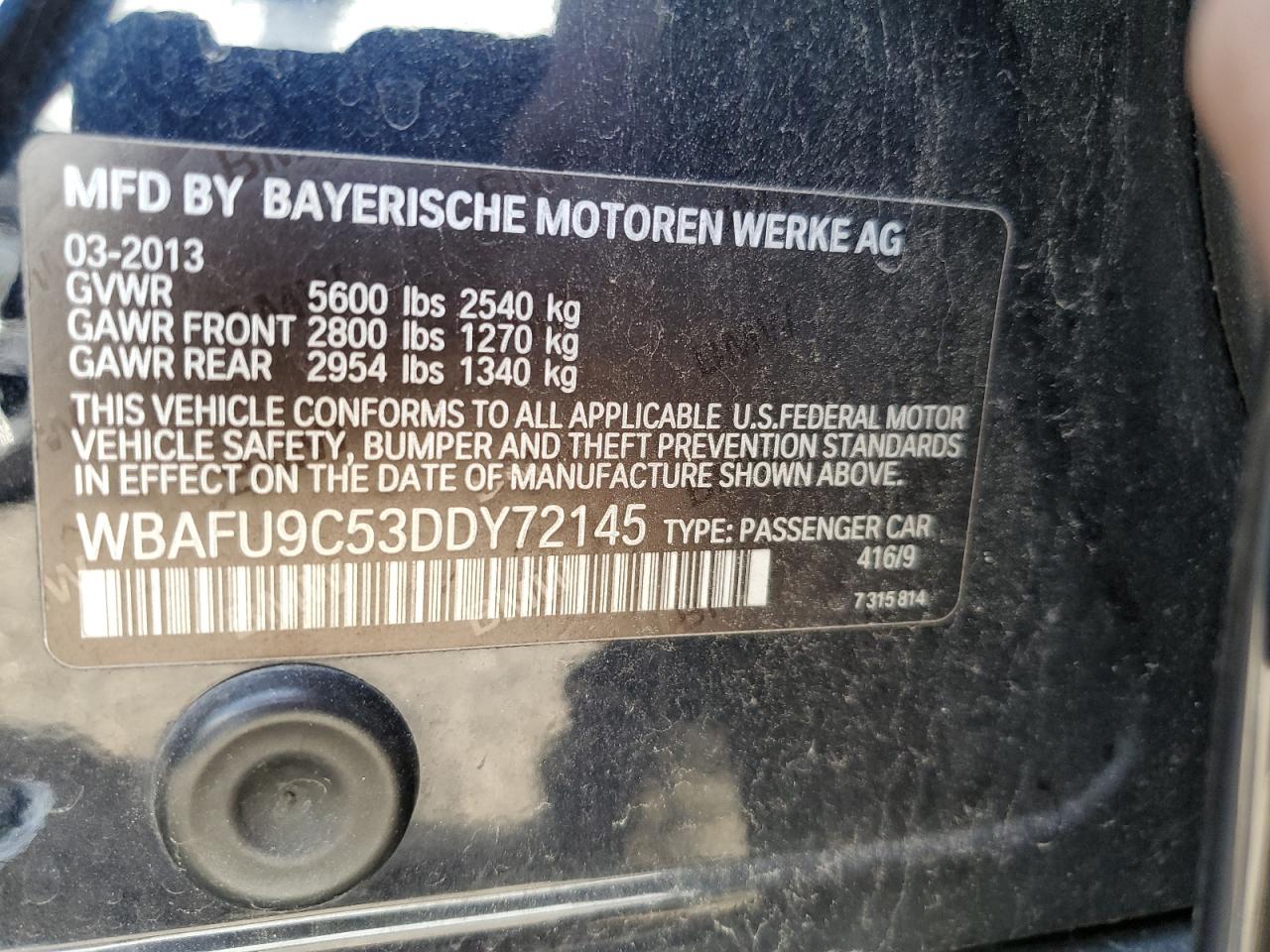 2013 BMW 550 Xi VIN: WBAFU9C53DDY72145 Lot: 71653475