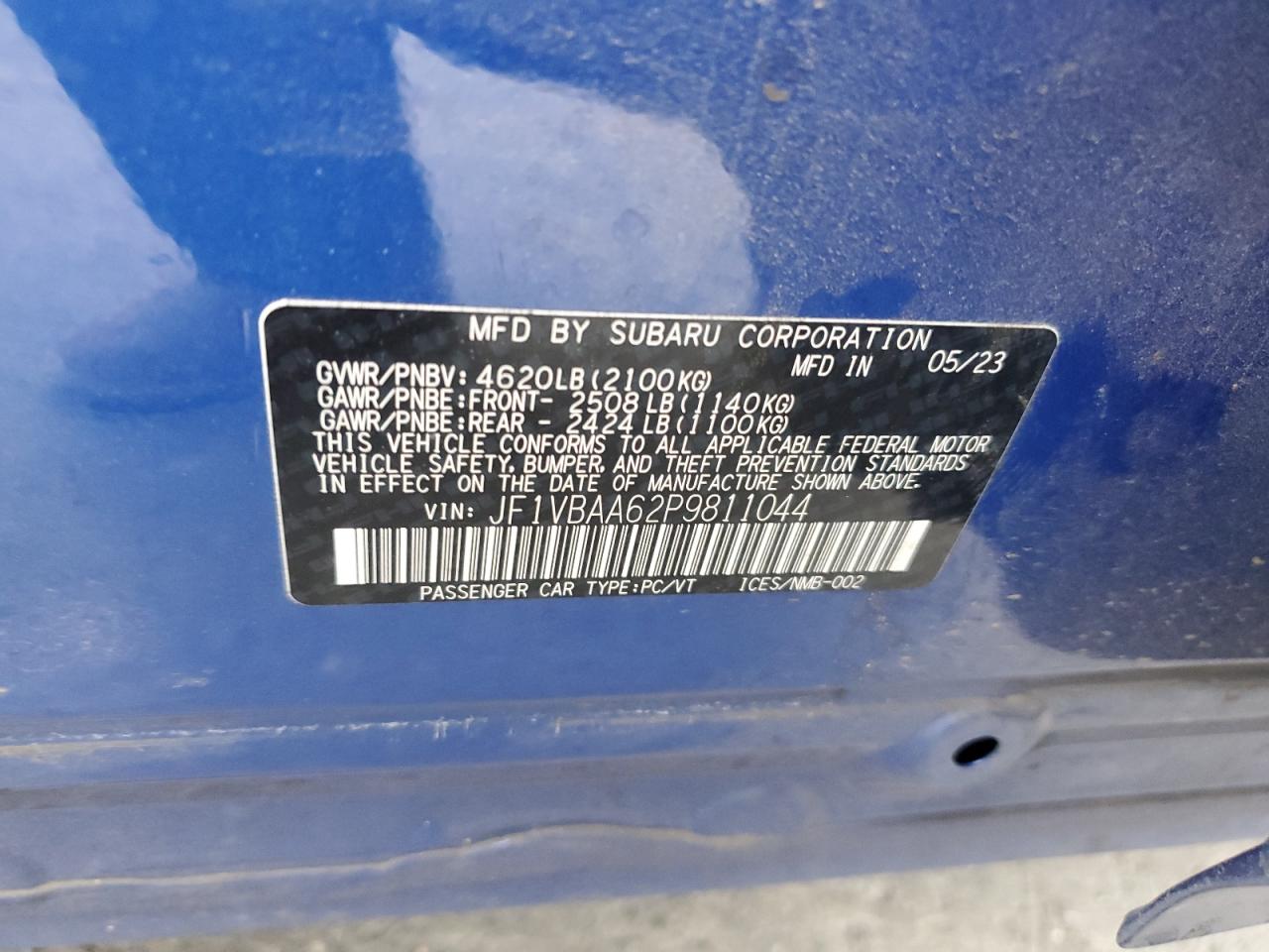 2023 Subaru Wrx VIN: JF1VBAA62P9811044 Lot: 84269925