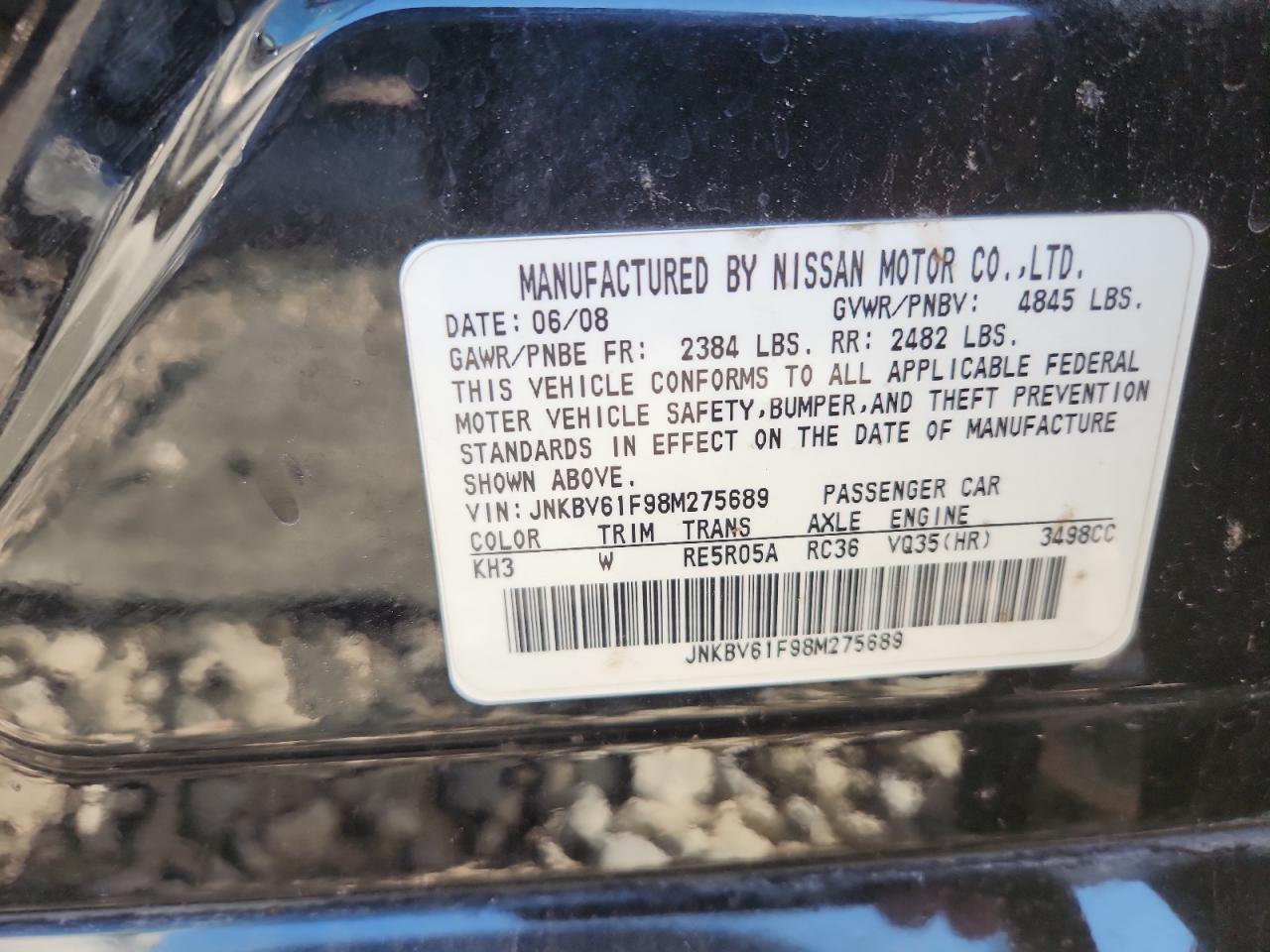 2008 Infiniti G35 VIN: JNKBV61F98M275689 Lot: 81619835