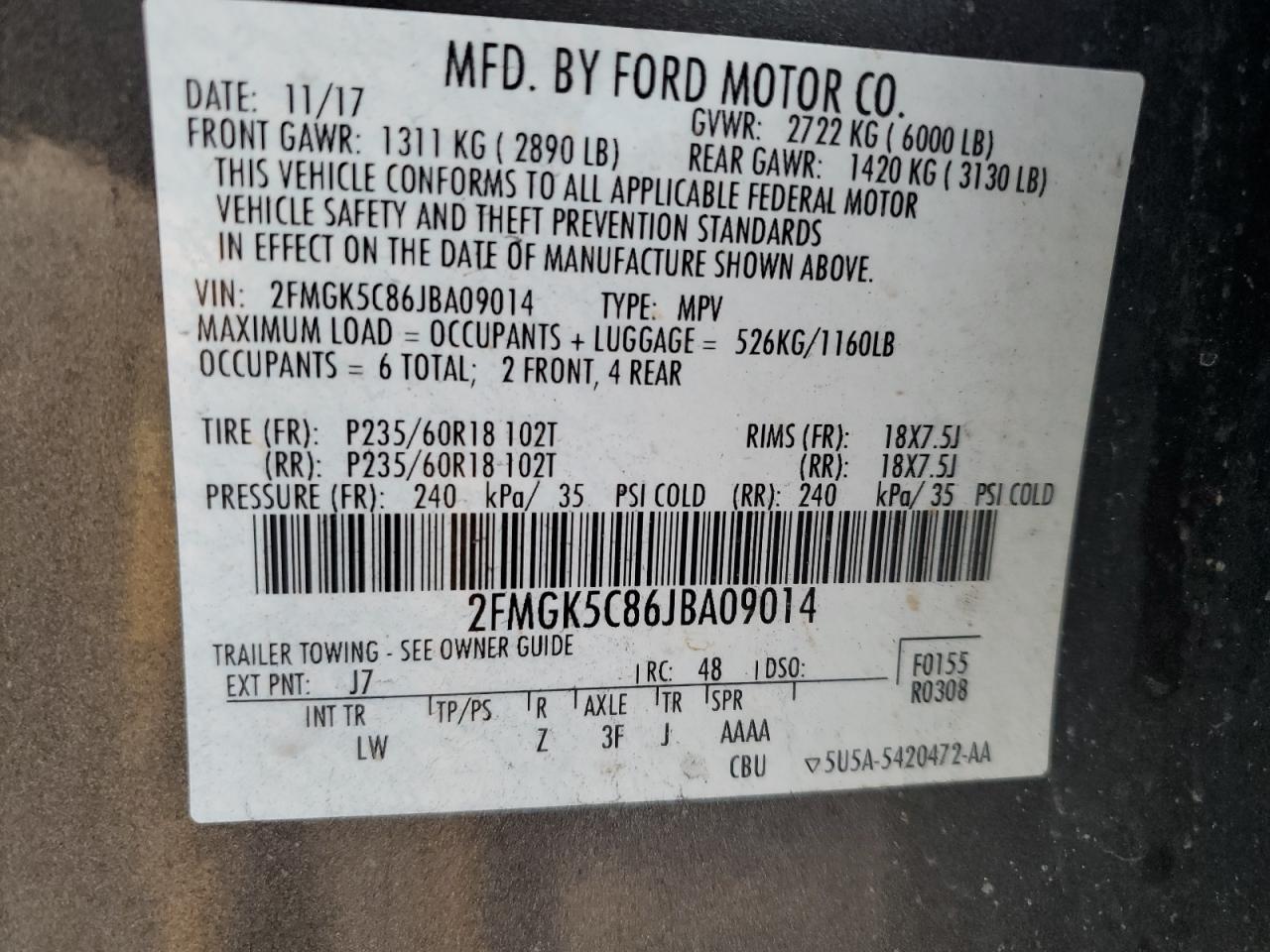 2018 Ford Flex Sel VIN: 2FMGK5C86JBA09014 Lot: 84408365