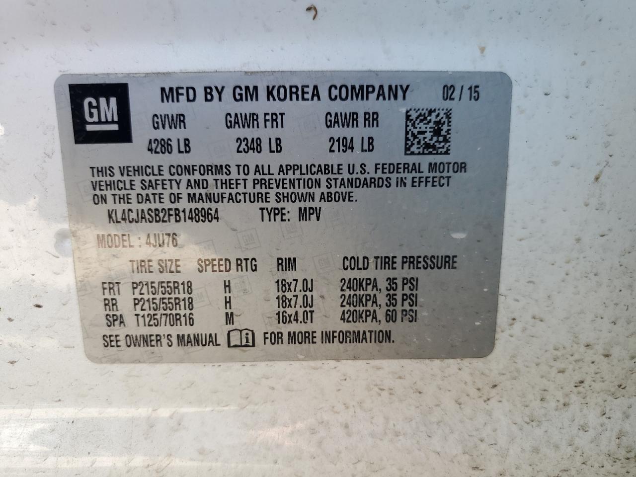 2015 Buick Encore VIN: KL4CJASB2FB148964 Lot: 81186135