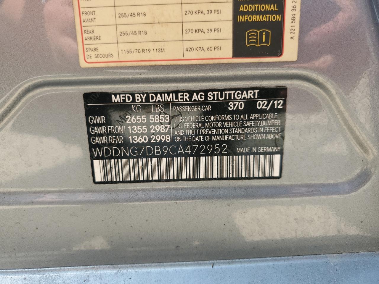 2012 Mercedes-Benz S 550 VIN: WDDNG7DB9CA472952 Lot: 71672825
