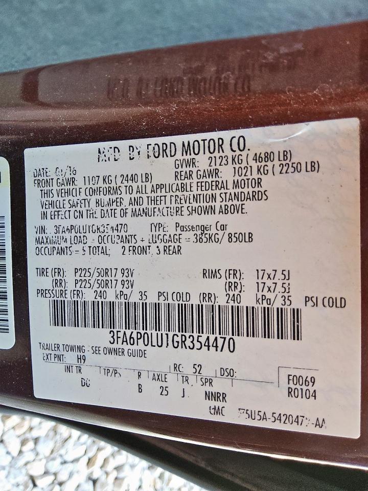 2016 Ford Fusion Se Hybrid VIN: 3FA6P0LU1GR354470 Lot: 84424615