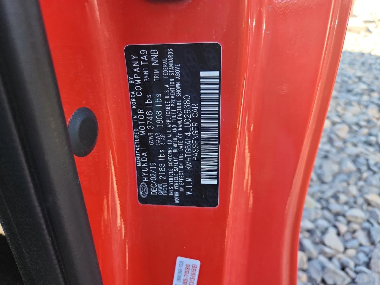 2020 Hyundai Veloster Base VIN: KMHTG6AF4LU029380 Lot: 80914365