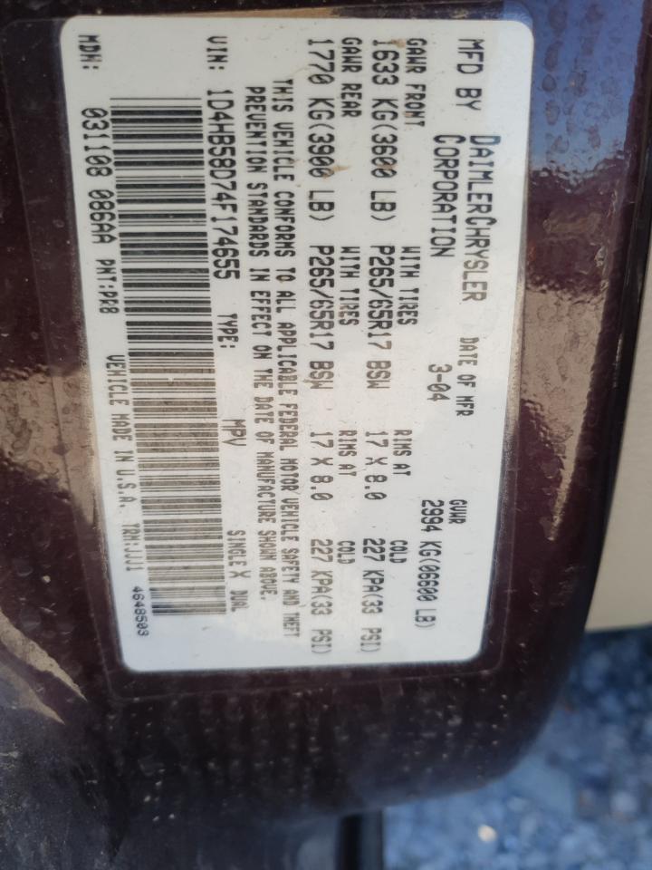 2004 Dodge Durango Limited VIN: 1D4HB58D74F174655 Lot: 81427775