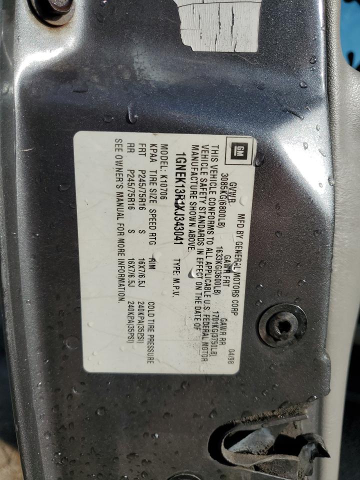 1999 Chevrolet Tahoe K1500 VIN: 1GNEK13R1XJ343041 Lot: 84004565