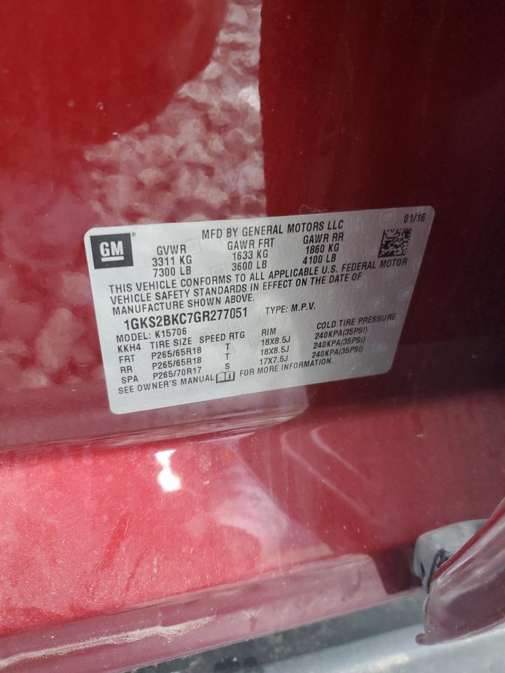 2016 GMC Yukon Slt VIN: 1GKS2BKC7GR277051 Lot: 71745065