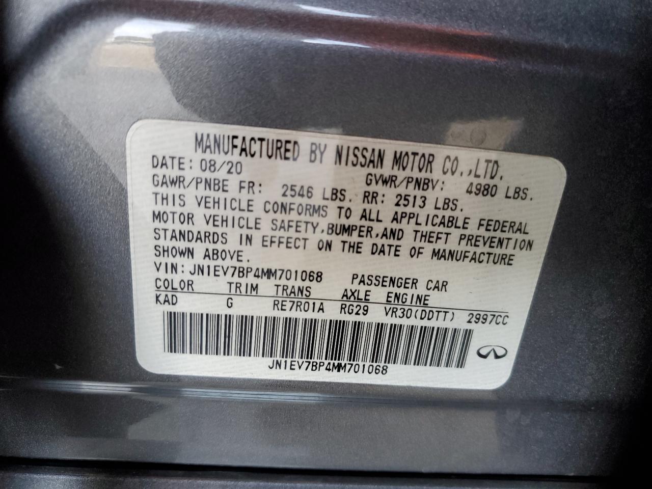 2021 Infiniti Q50 Luxe VIN: JN1EV7BP4MM701068 Lot: 68639605