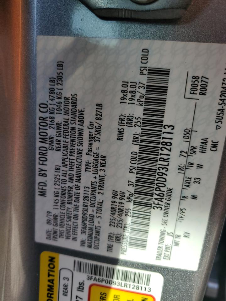 2020 Ford Fusion Titanium VIN: 3FA6P0D93LR128113 Lot: 67830875