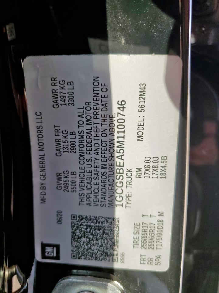 2021 Chevrolet Colorado VIN: 1GCGSBEA5M1100746 Lot: 80916745