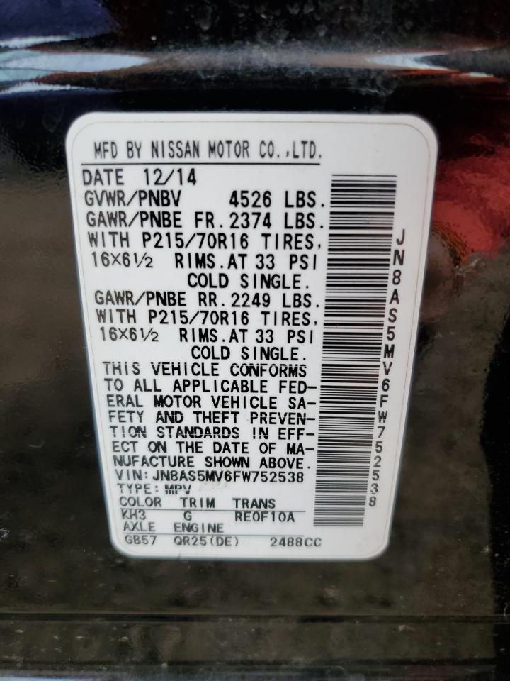 2015 Nissan Rogue Select S VIN: JN8AS5MV6FW752538 Lot: 82097025