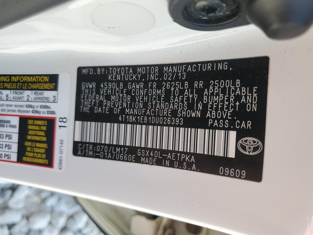 2013 Toyota Avalon Base VIN: 4T1BK1EB1DU026393 Lot: 71026405