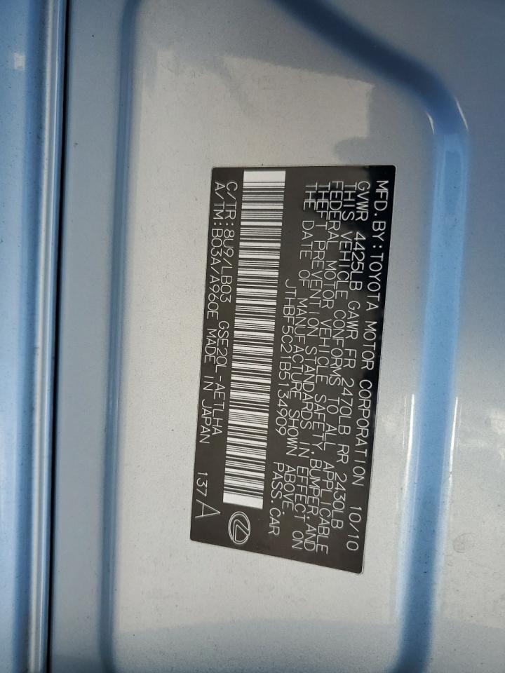 2011 Lexus Is 250 VIN: JTHBF5C21B5134909 Lot: 81464115