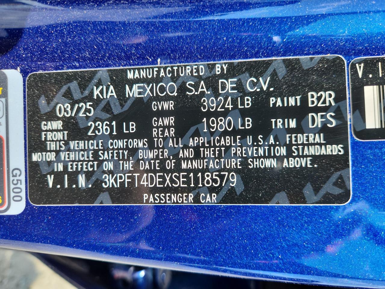 2025 Kia K4 Lx VIN: 3KPFT4DEXSE118579 Lot: 71053205