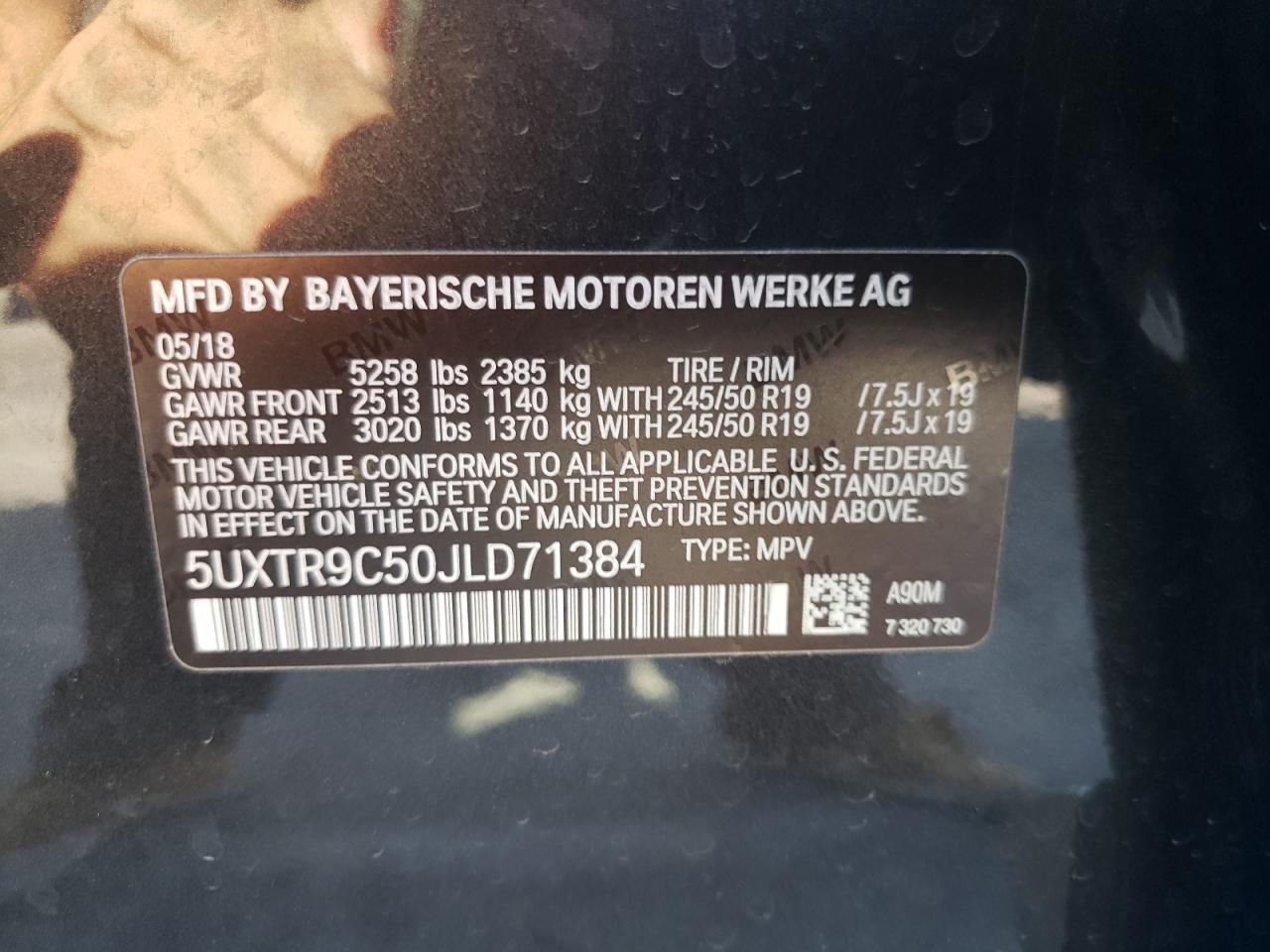 2018 BMW X3 xDrive30I VIN: 5UXTR9C50JLD71384 Lot: 81238535