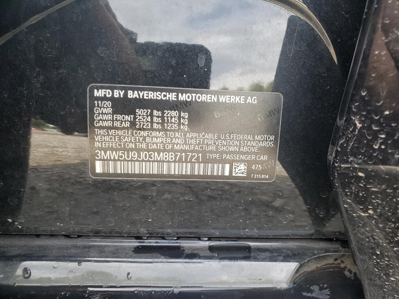 2021 BMW M340Xi VIN: 3MW5U9J03M8B71721 Lot: 84257685