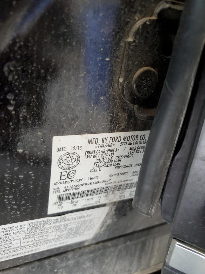 2014 Ford Explorer Limited VIN: 1FM5K8F82EGB30027 Lot: 72091615