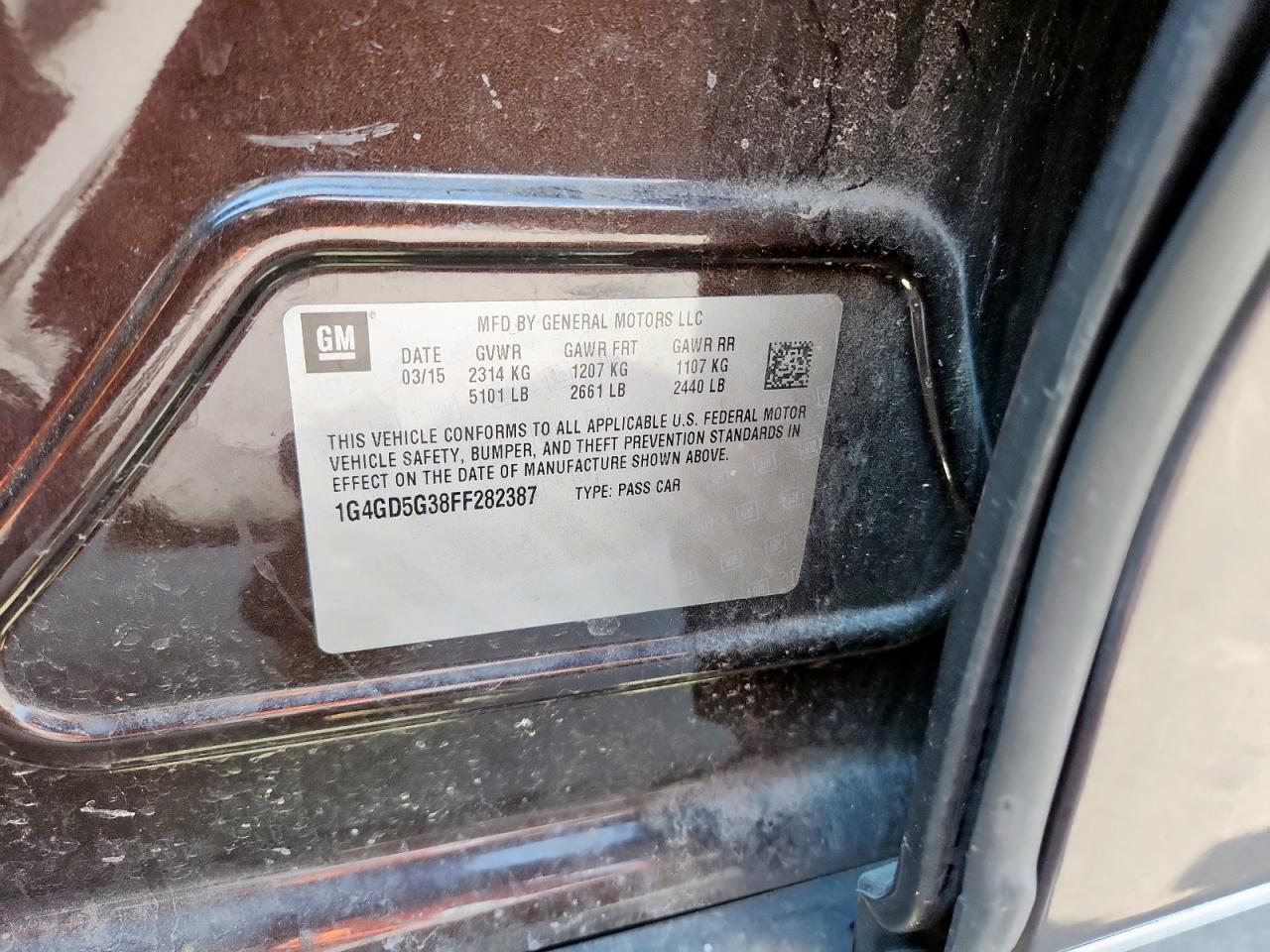 2015 Buick Lacrosse Premium VIN: 1G4GD5G38FF282387 Lot: 81339485