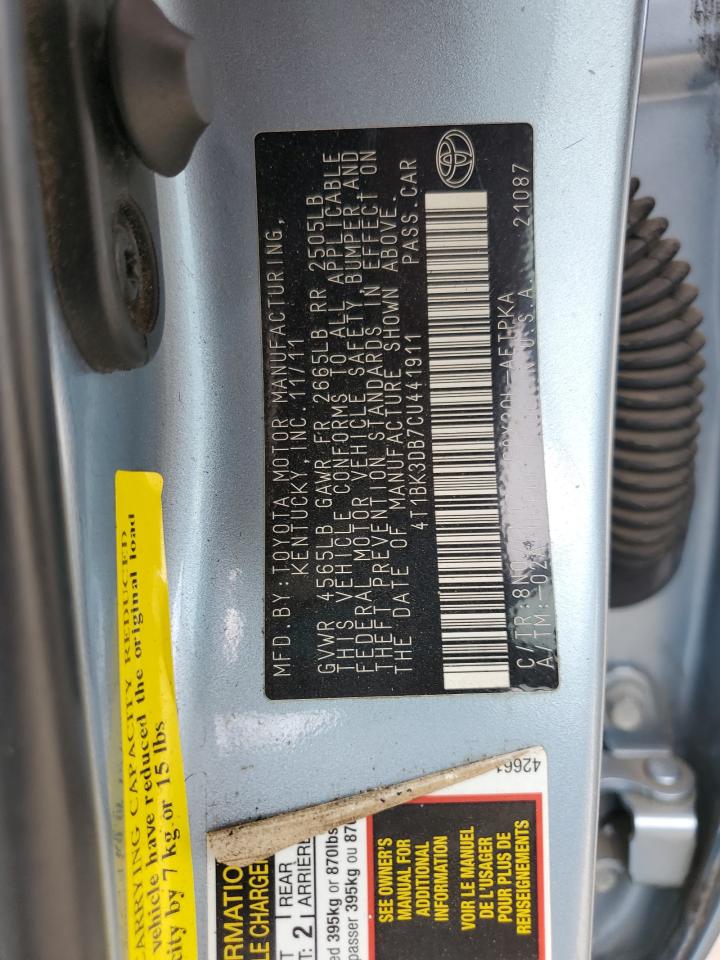 2012 Toyota Avalon Base VIN: 4T1BK3DB7CU441911 Lot: 84396525