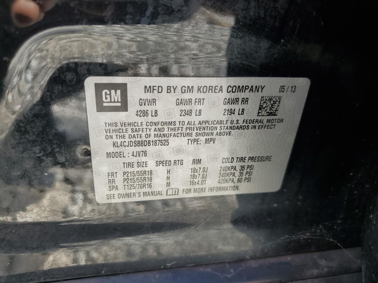 2013 Buick Encore Premium VIN: KL4CJDSB8DB187525 Lot: 71186535