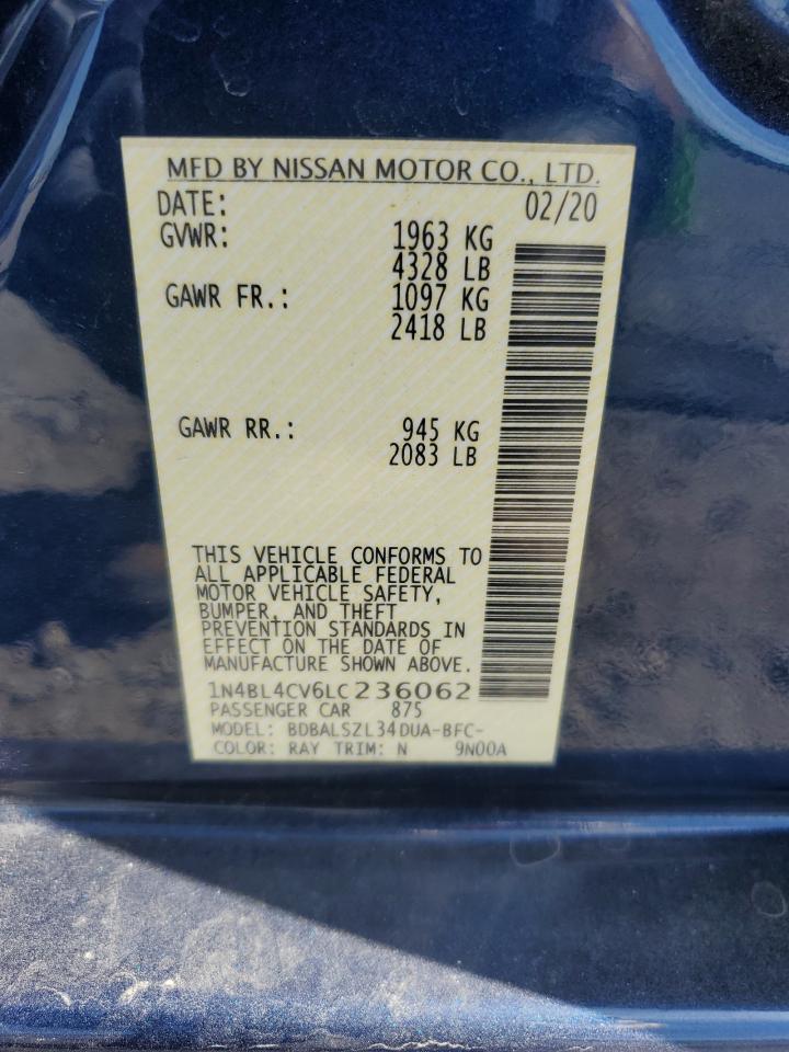 2020 Nissan Altima Sr VIN: 1N4BL4CV6LC236062 Lot: 81715835