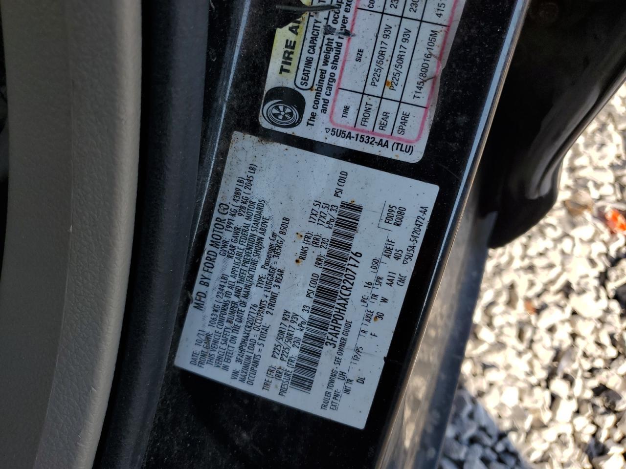 2012 Ford Fusion Se VIN: 3FAHP0HAXCR207176 Lot: 80629475