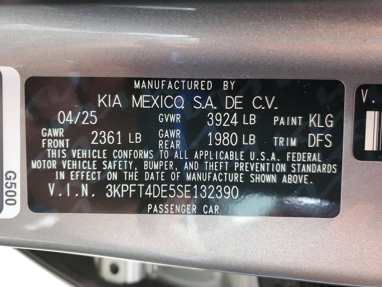 2025 Kia K4 Lx VIN: 3KPFT4DE5SE132390 Lot: 80878065