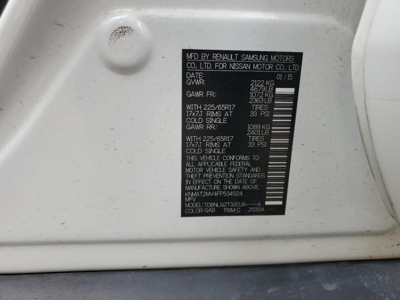 2015 Nissan Rogue S VIN: KNMAT2MV4FP534924 Lot: 83833365