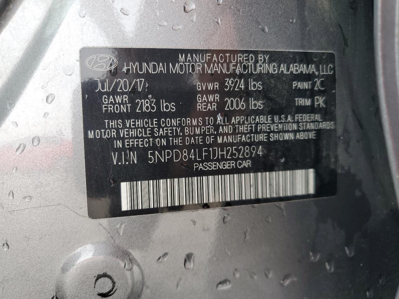 2018 Hyundai Elantra Sel VIN: 5NPD84LF1JH252894 Lot: 82071385