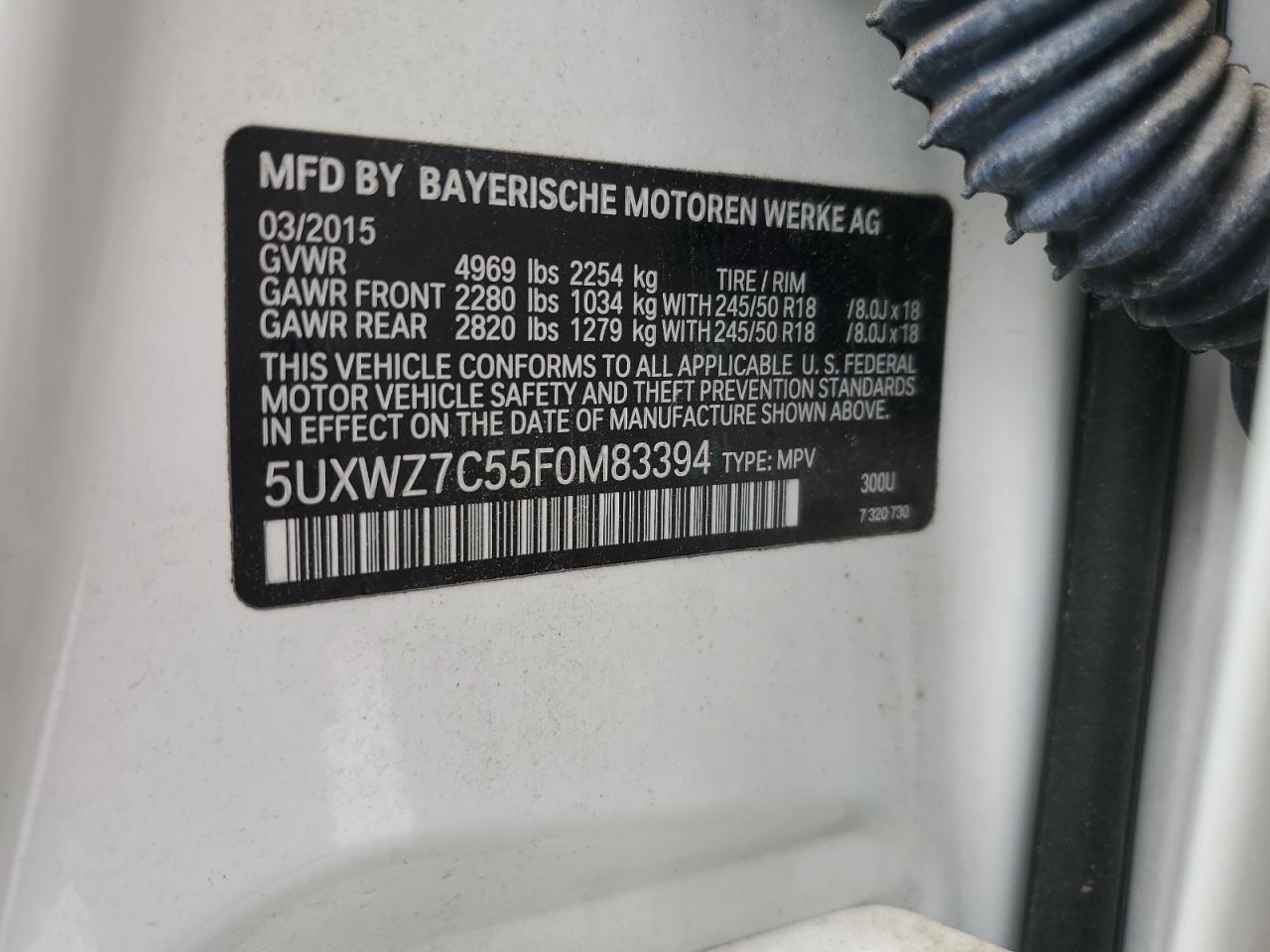 2015 BMW X3 Sdrive28I VIN: 5UXWZ7C55F0M83394 Lot: 84236615