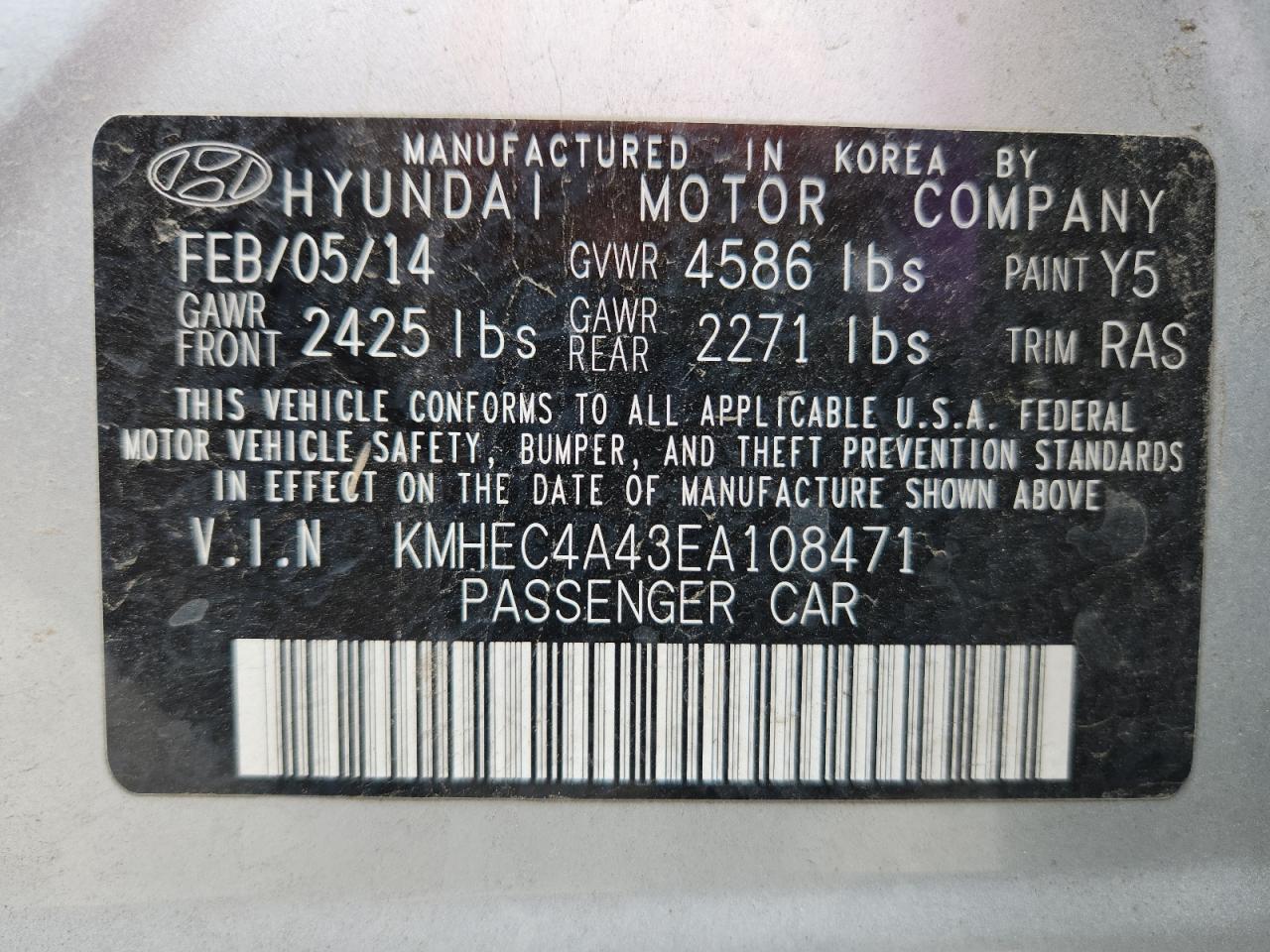2014 Hyundai Sonata Hybrid VIN: KMHEC4A43EA108471 Lot: 81572875