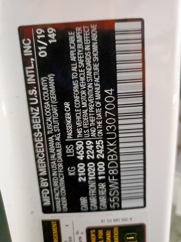 2019 Mercedes-Benz C 300 VIN: 55SWF8DBXKU307004 Lot: 81220075