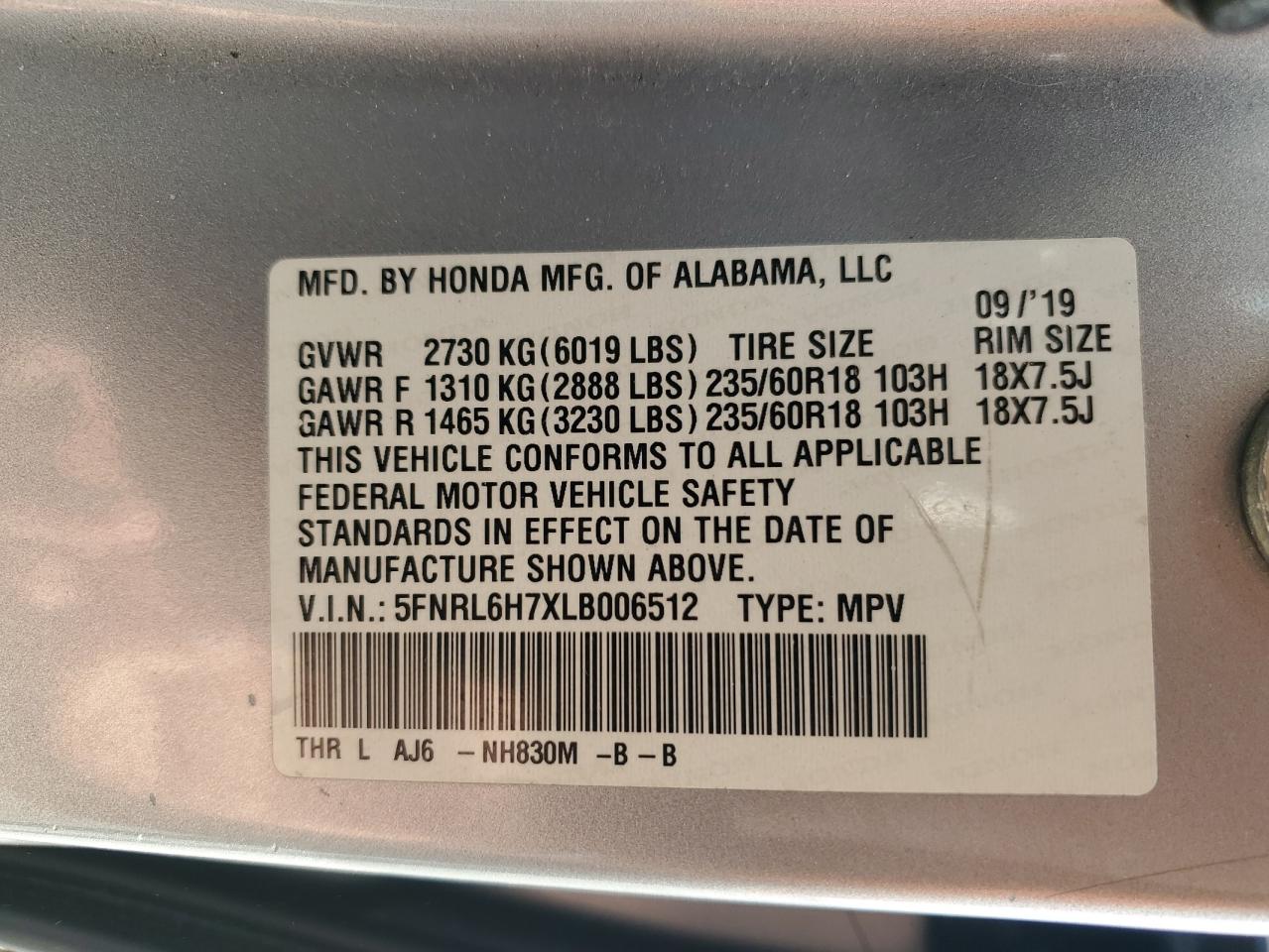 2020 Honda Odyssey Exl VIN: 5FNRL6H7XLB006512 Lot: 80551765