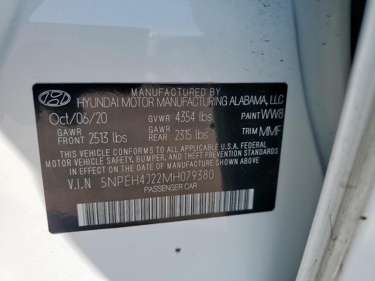 2021 Hyundai Sonata Limited VIN: 5NPEH4J22MH079380 Lot: 72021245